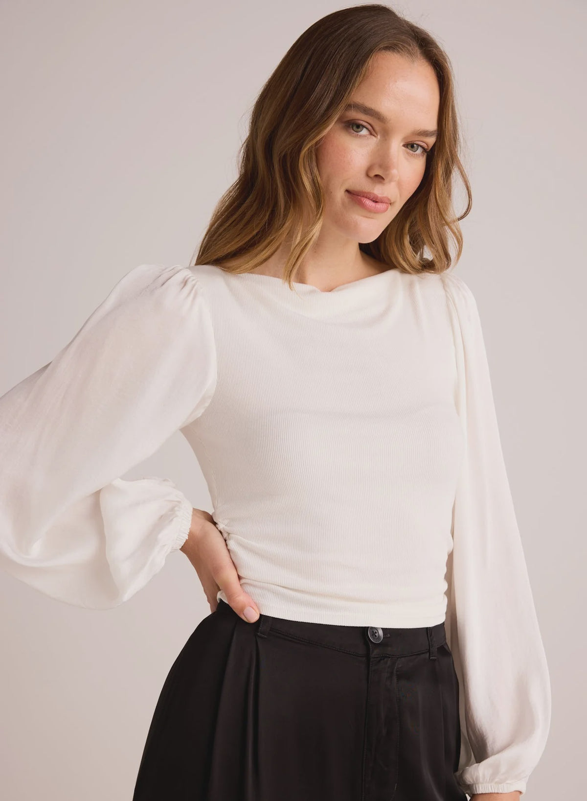 Ruched Waist Flowy Sleeve Top